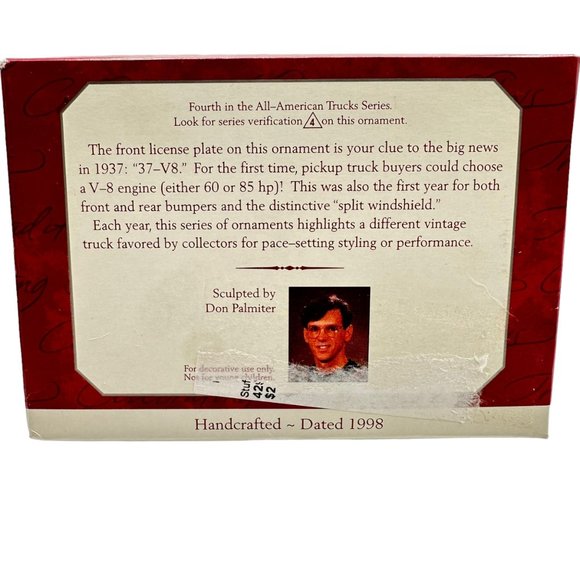 Hallmark Keepsake Ornament 1937 Ford V 8 All American Trucks 1998 Vintage - Picture 2 of 11